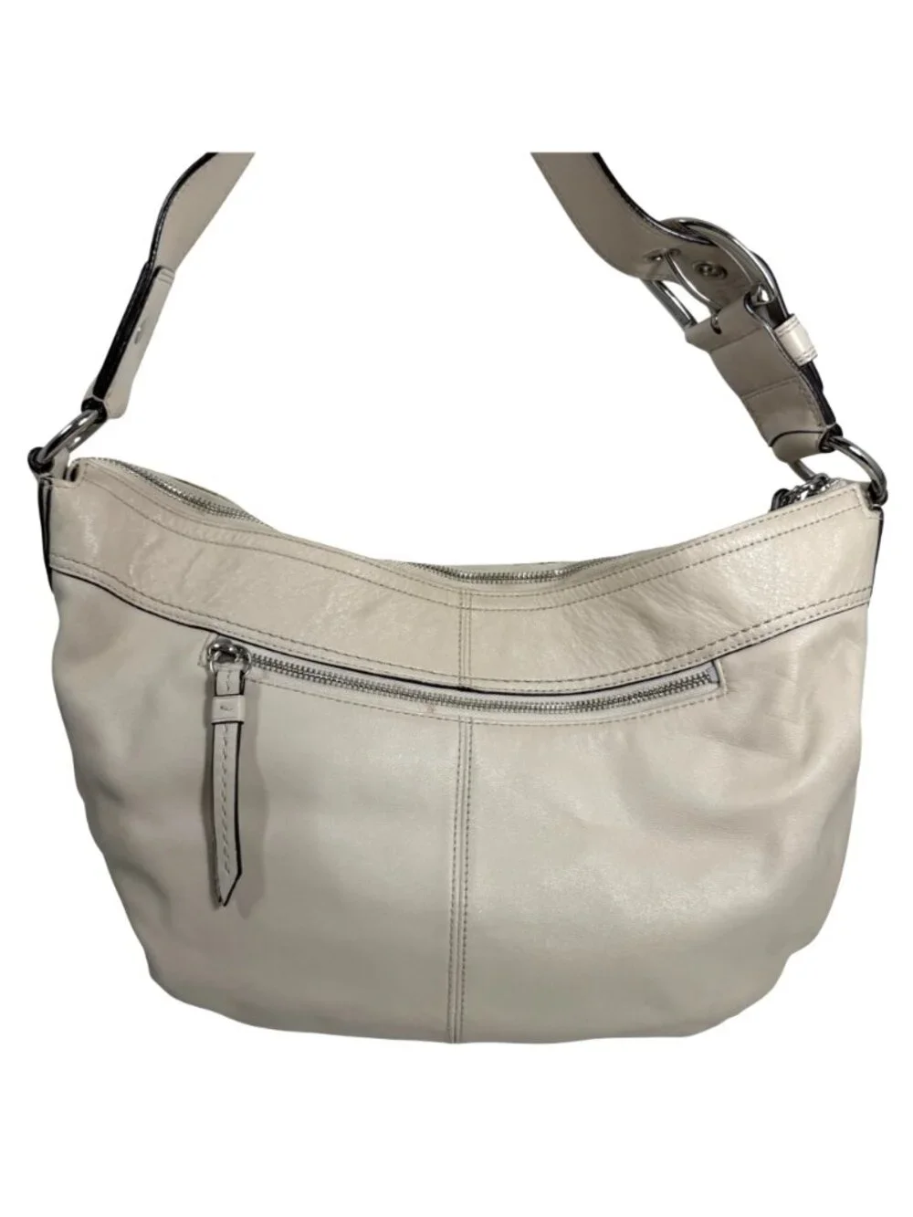 Vintage Coach Ivory Beige Leather Soho Pleated Slouchy Hobo Shoulder Bag F13731